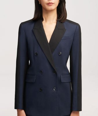 NOR339 Colorblocked Double-Breasted Blazer in Seasonless Wool