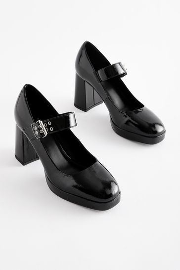NOR356 Black Eyelet Strap Platform Heel Shoes - Image 4