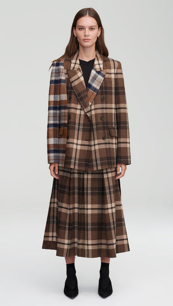 NOR348 Patchwork Peak Lapel Blazer in Wool Plaid - Image 2