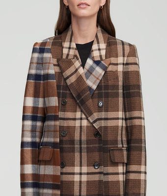 NOR348 Patchwork Peak Lapel Blazer in Wool Plaid
