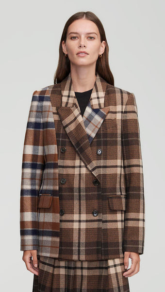 NOR348 Patchwork Peak Lapel Blazer in Wool Plaid