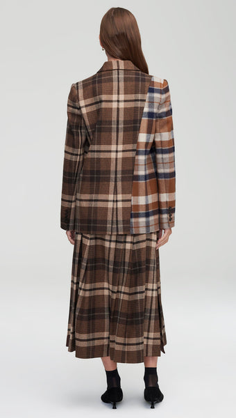NOR348 Patchwork Peak Lapel Blazer in Wool Plaid - Image 3