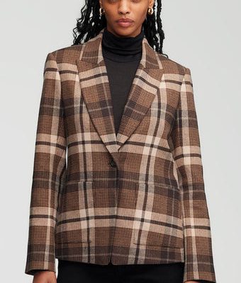 NOR355 Patch Pocket Blazer in Wool Plaid