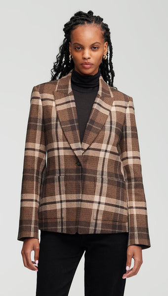 NOR355 Patch Pocket Blazer in Wool Plaid