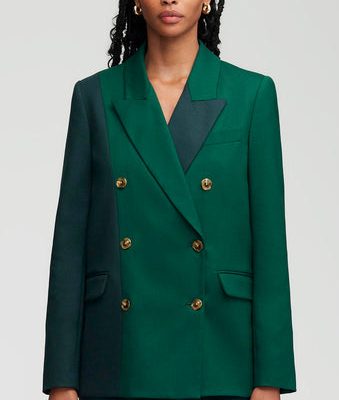NOR351 Colorblocked Peak Lapel Blazer in Seasonless Wool