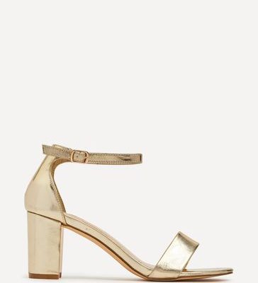 NOR363 Gold Franki Soft PU Open Toe Block Heels
