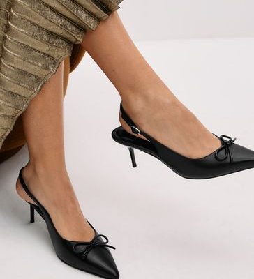 NOR365 Black Bow Slingback Heels