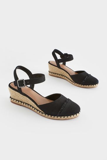 NOR357 Black Toe Cap Closed Toe Wedges - Image 3