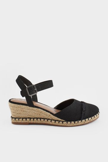 NOR357 Black Toe Cap Closed Toe Wedges - Image 4