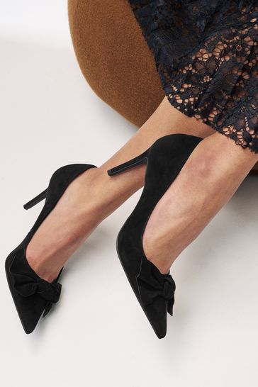 NOR366 Black Leather Bow Mid Court Shoes