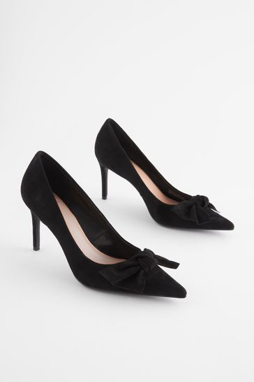 NOR366 Black Leather Bow Mid Court Shoes - Image 3