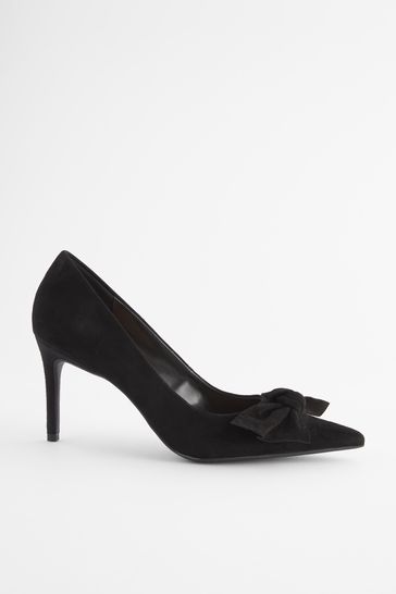 NOR366 Black Leather Bow Mid Court Shoes - Image 4